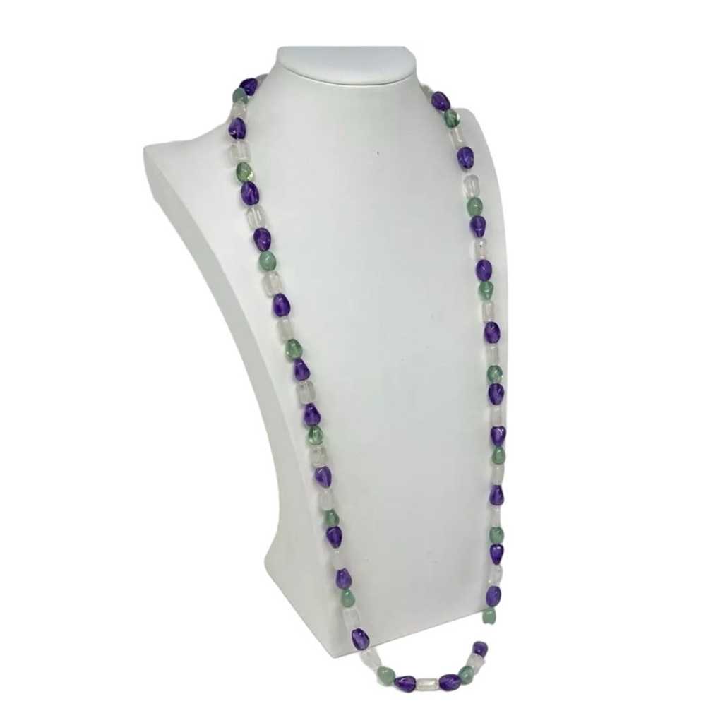 Vintage Green & Clear Purple Lucite Beaded Neckla… - image 2