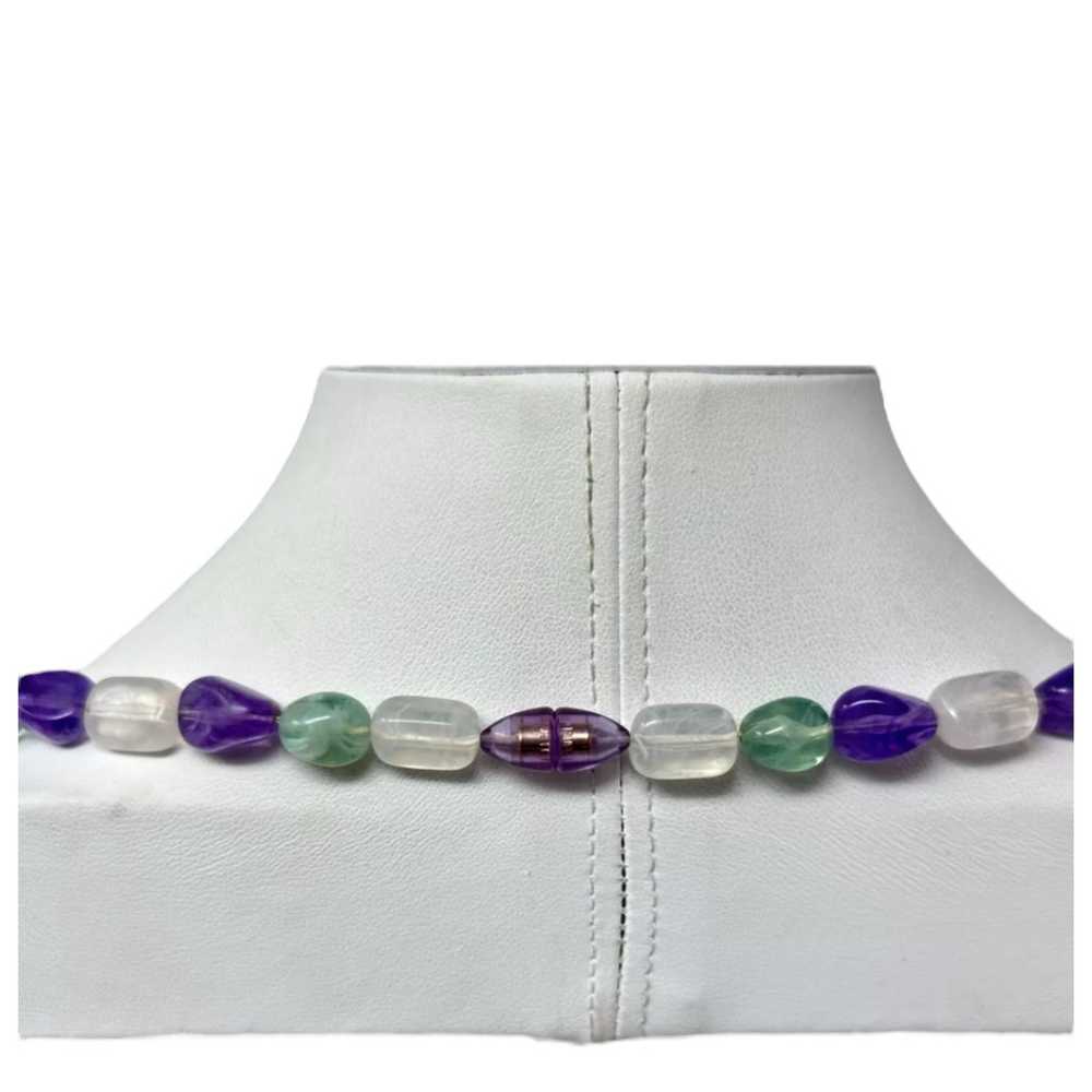 Vintage Green & Clear Purple Lucite Beaded Neckla… - image 3