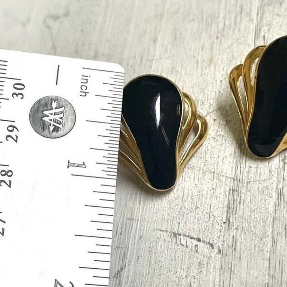 Vintage Monet black and gold tone clip on earrings - image 2