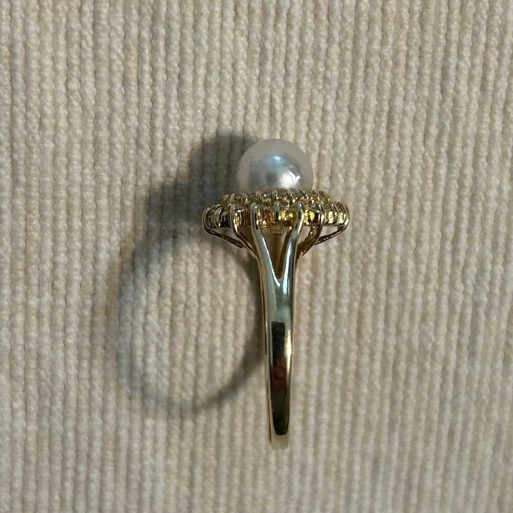 14k Pearl and Diamond Cocktail Ring, Vintage Yell… - image 8