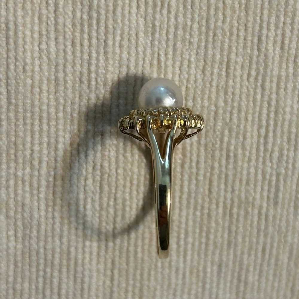 14k Pearl and Diamond Cocktail Ring, Vintage Yell… - image 9