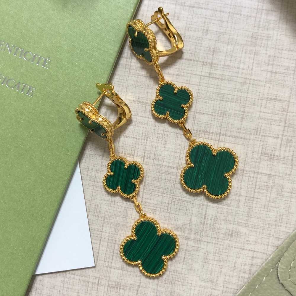 18k yellow gold malachite three flower earrings - image 6