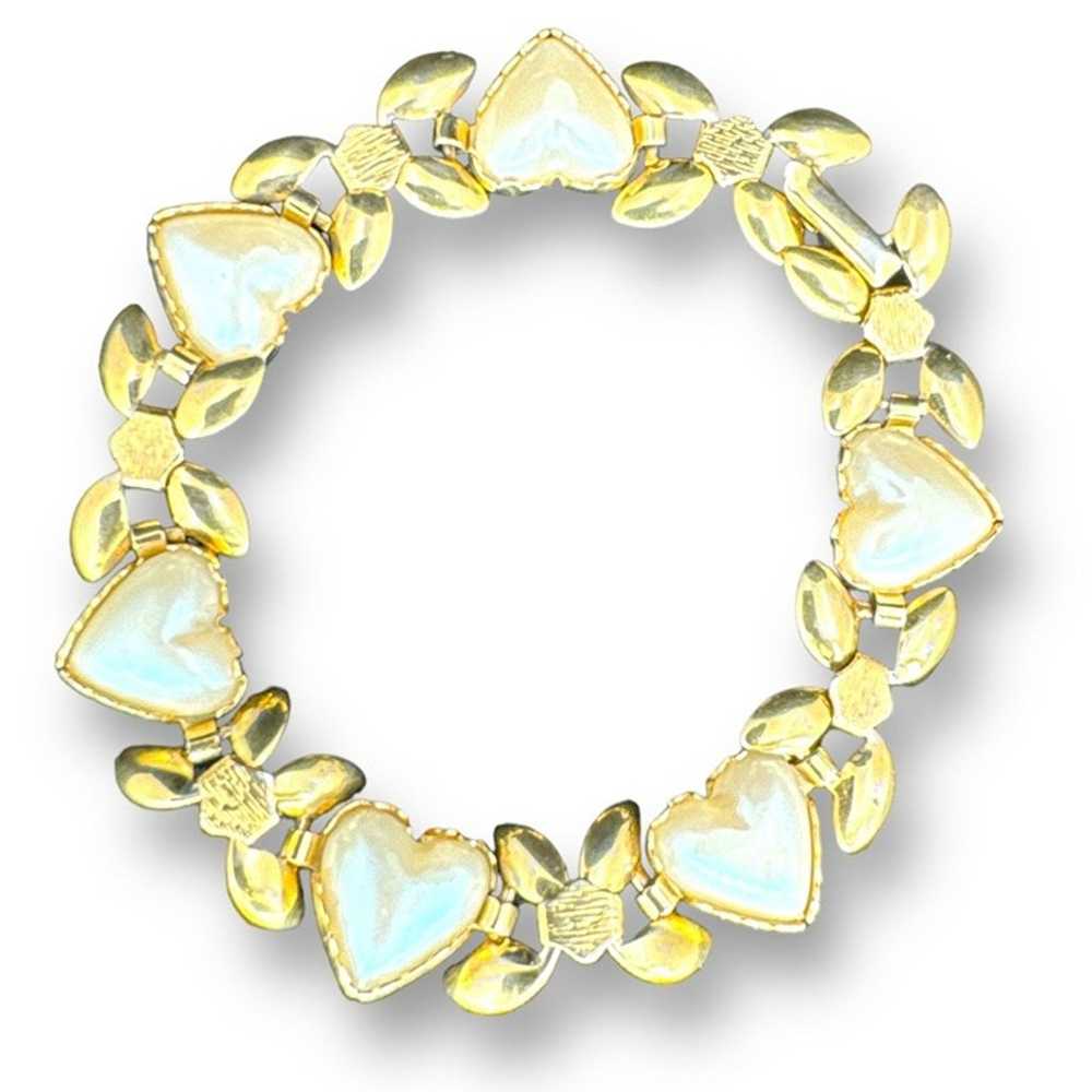 Heart Shape Faux Pearl Dainty Vintage Bracelet Go… - image 1