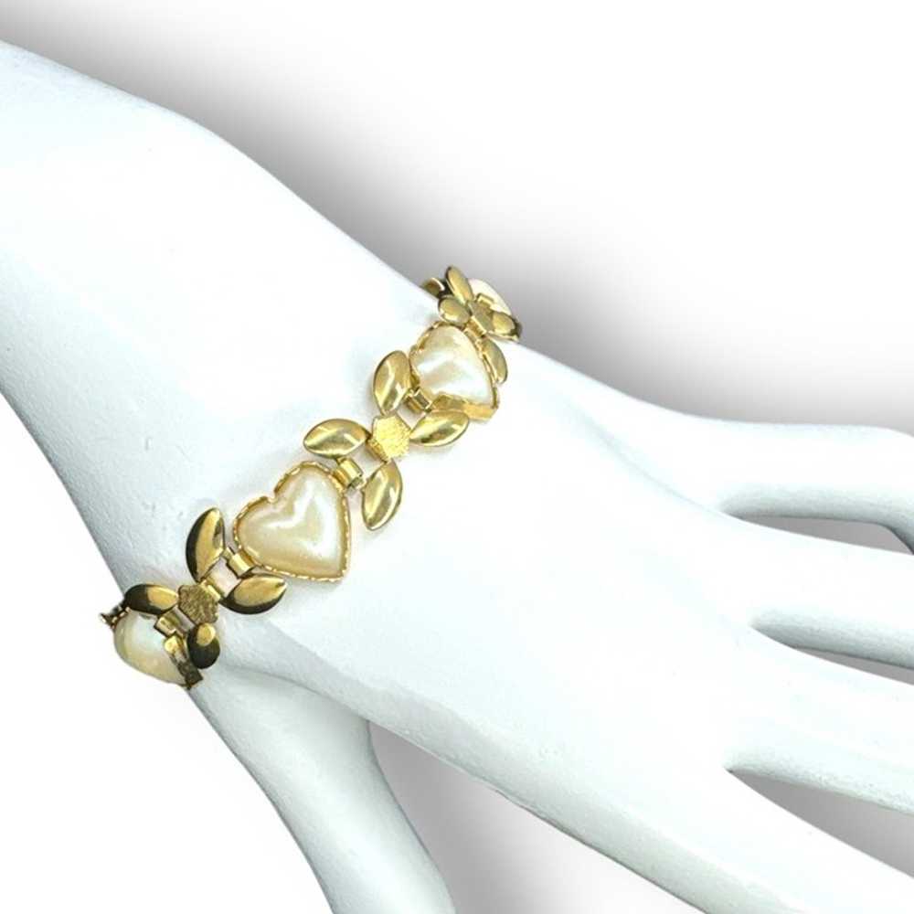 Heart Shape Faux Pearl Dainty Vintage Bracelet Go… - image 2