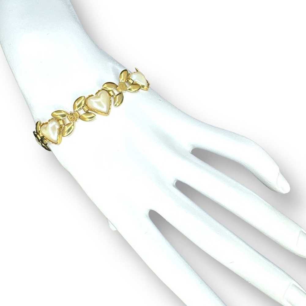 Heart Shape Faux Pearl Dainty Vintage Bracelet Go… - image 3