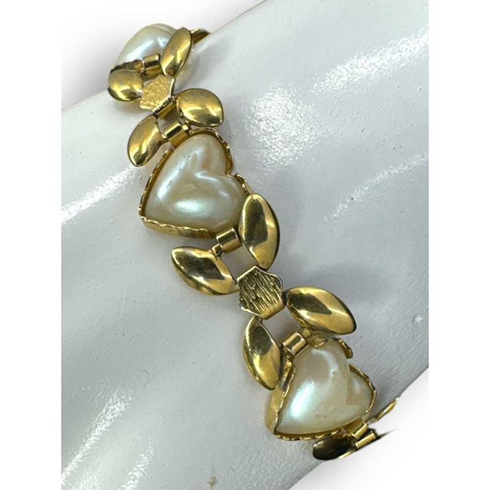 Heart Shape Faux Pearl Dainty Vintage Bracelet Go… - image 4