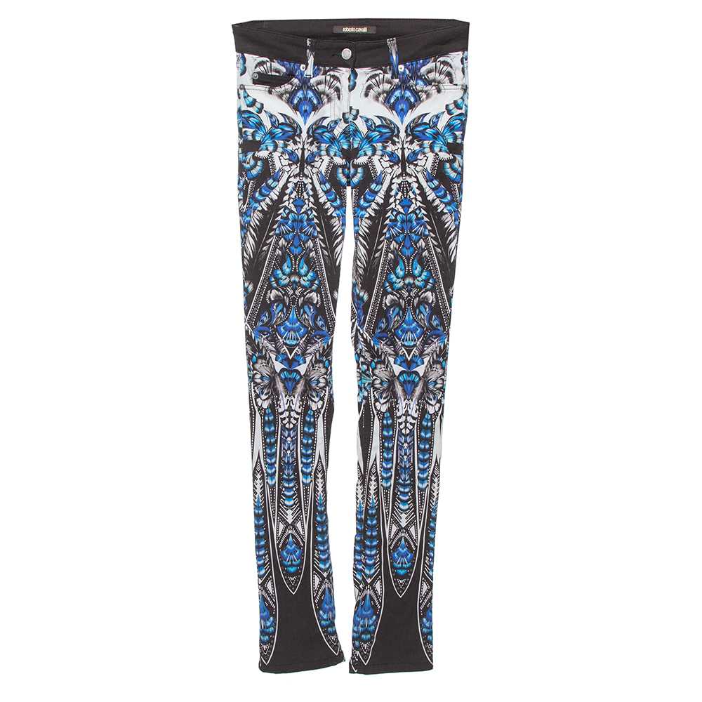 Roberto Cavalli Blue Cotton Printed Flared Bottom… - image 1