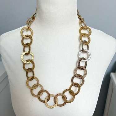 Vintage unique gold tone link metallic intricate … - image 1