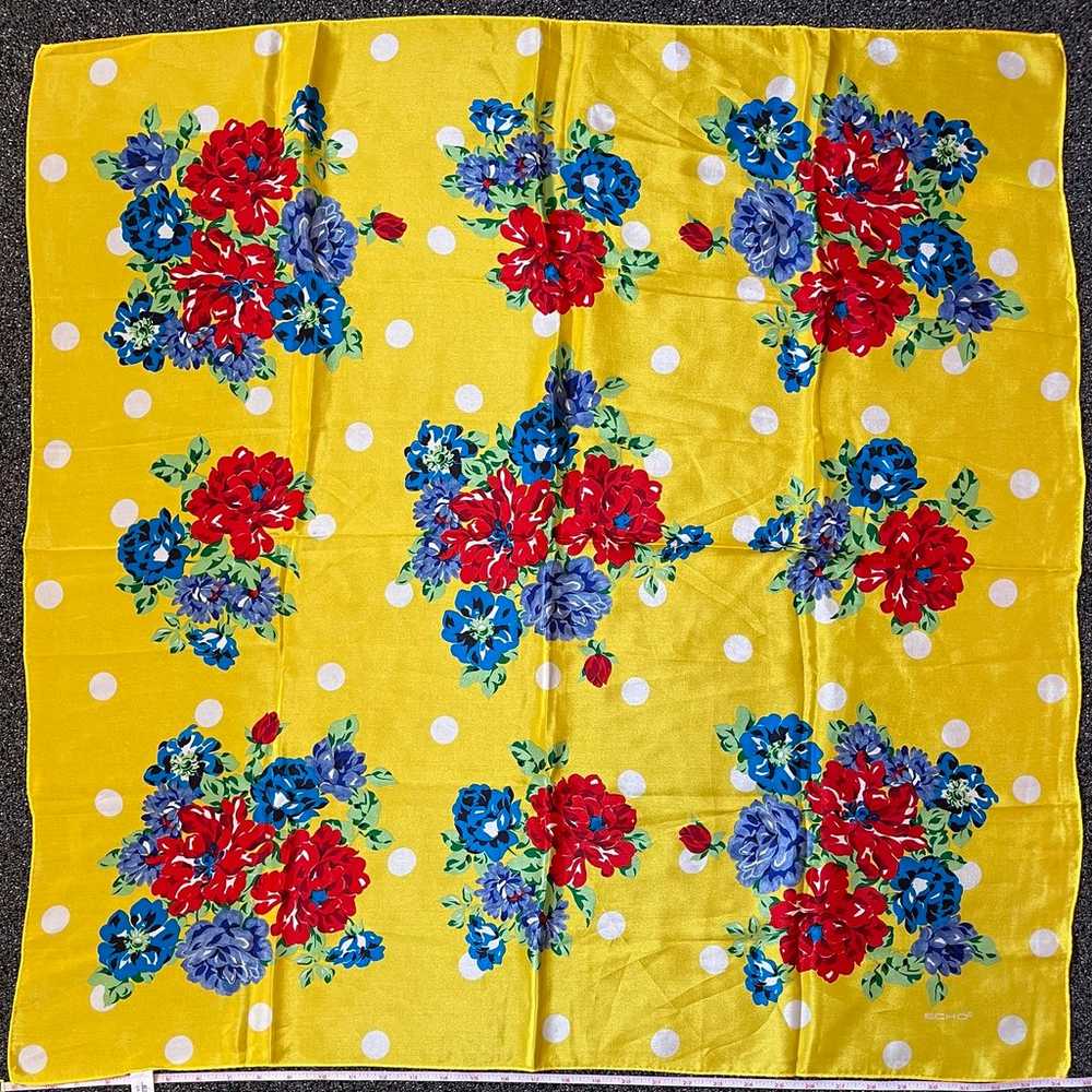 Vintage MCM Yellow polka dot Echo Floral 100% Sil… - image 1