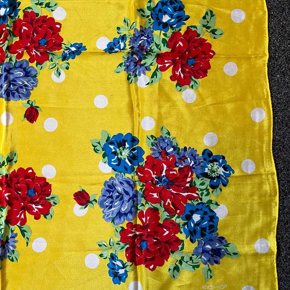 Vintage MCM Yellow polka dot Echo Floral 100% Sil… - image 3