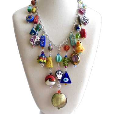 Eclectic Artisan Bib Necklace of Multi Colored Gla