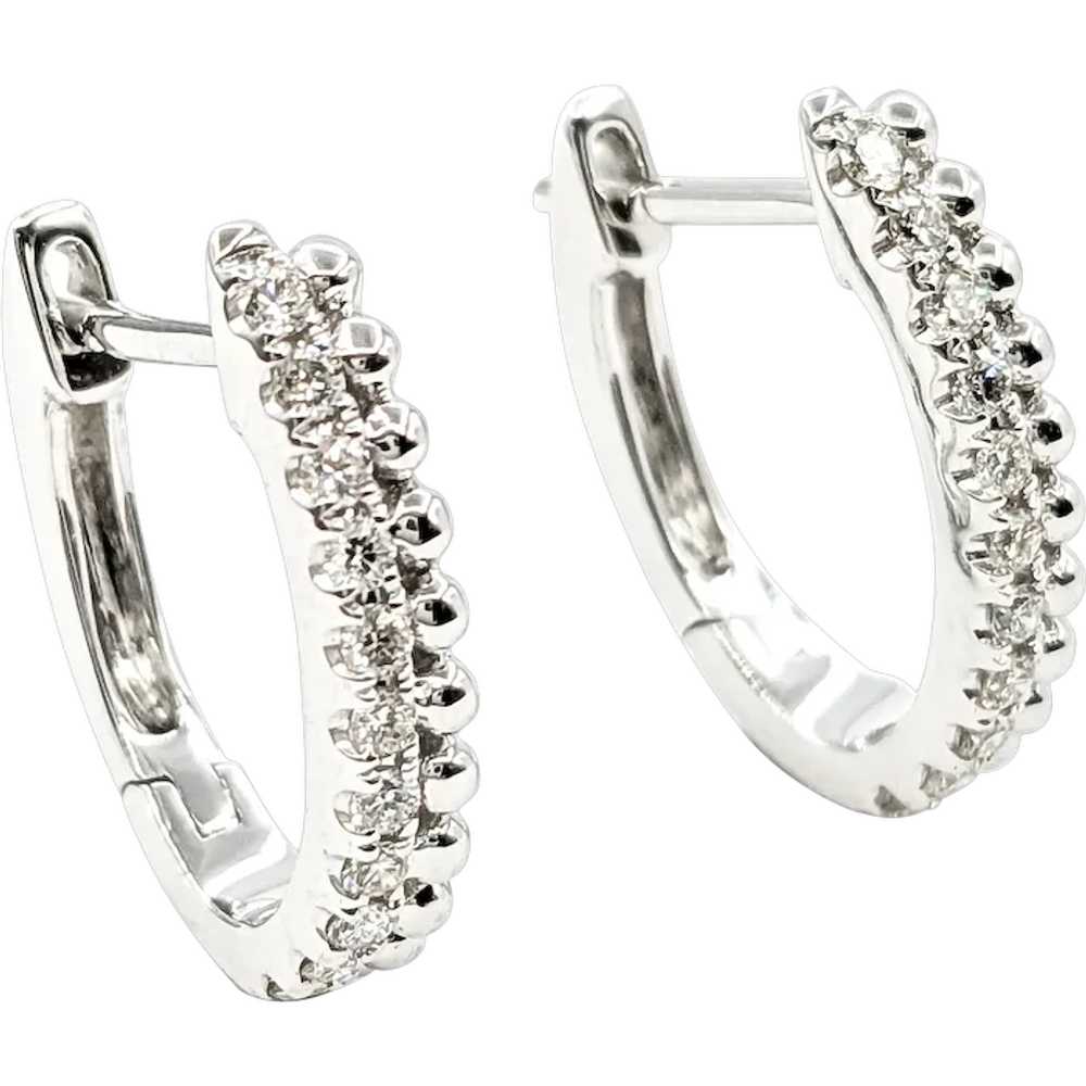 Diamond Bead Edge Hoop Earrings In Whit Gold - image 1