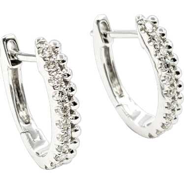 Diamond Bead Edge Hoop Earrings In Whit Gold - image 1