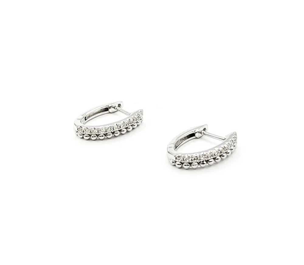 Diamond Bead Edge Hoop Earrings In Whit Gold - image 3