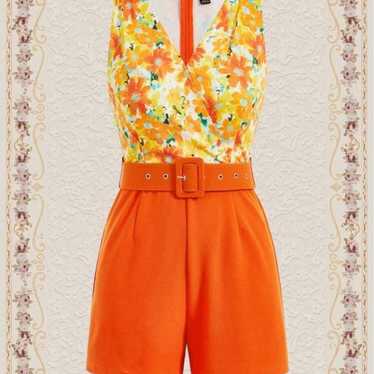 Orange Like New womens Retro vintage floral print… - image 1