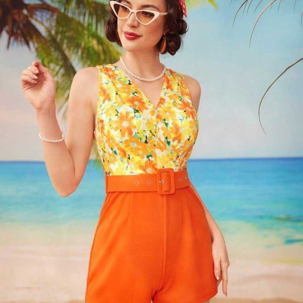 Orange Like New womens Retro vintage floral print… - image 6