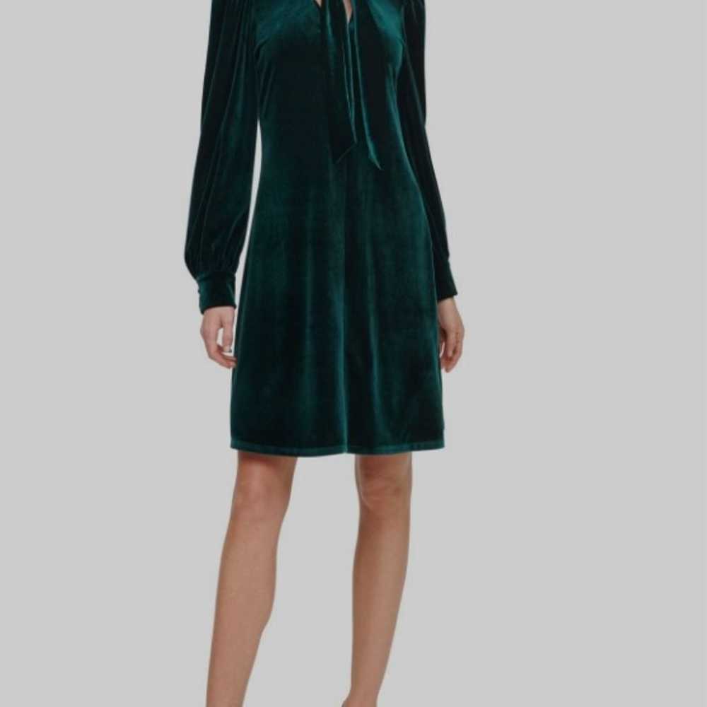 Velvet Tied Trimmed V-Neck Dress - image 2