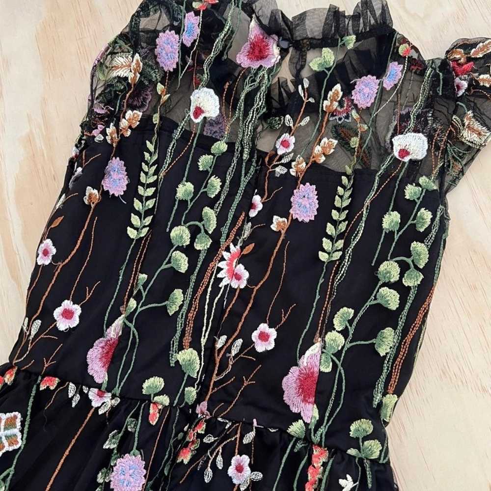 embroidered black floral dress - image 2