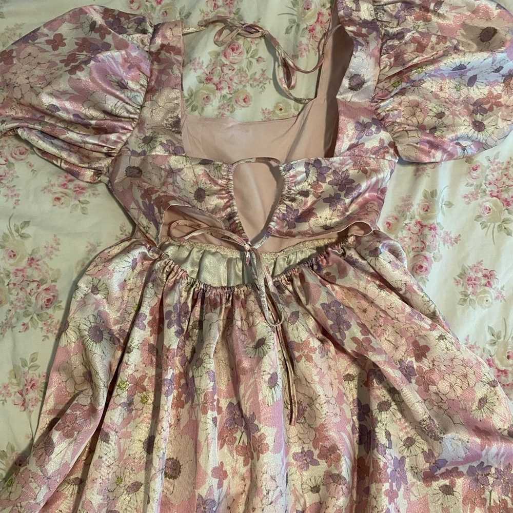 Vintage floral puff sleeve tie back dress | XL - image 2