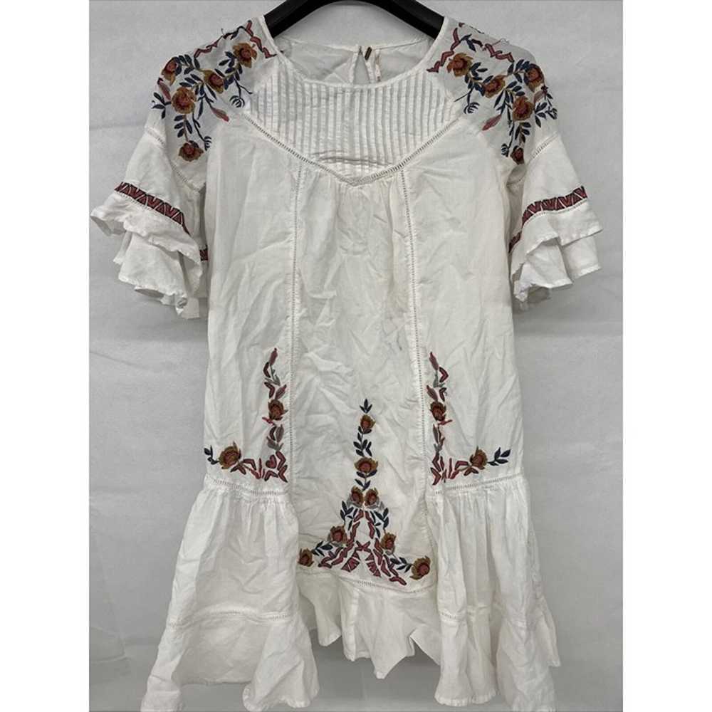 Free People Vintage Inspired Embroidered White Si… - image 1