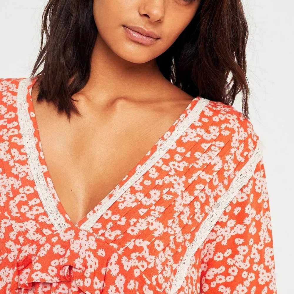 Free People Like You Best Red Floral Printed Ruff… - image 3