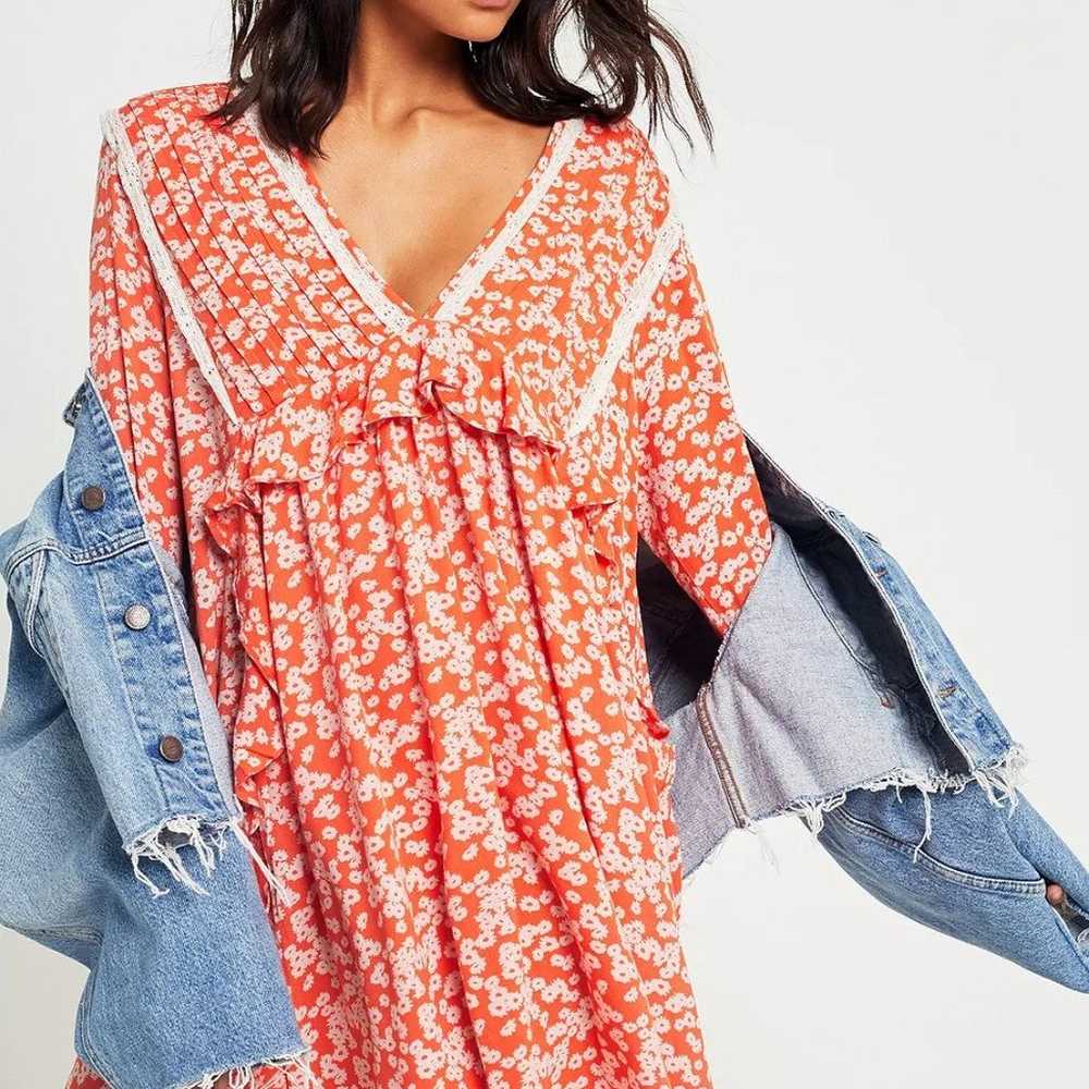 Free People Like You Best Red Floral Printed Ruff… - image 6