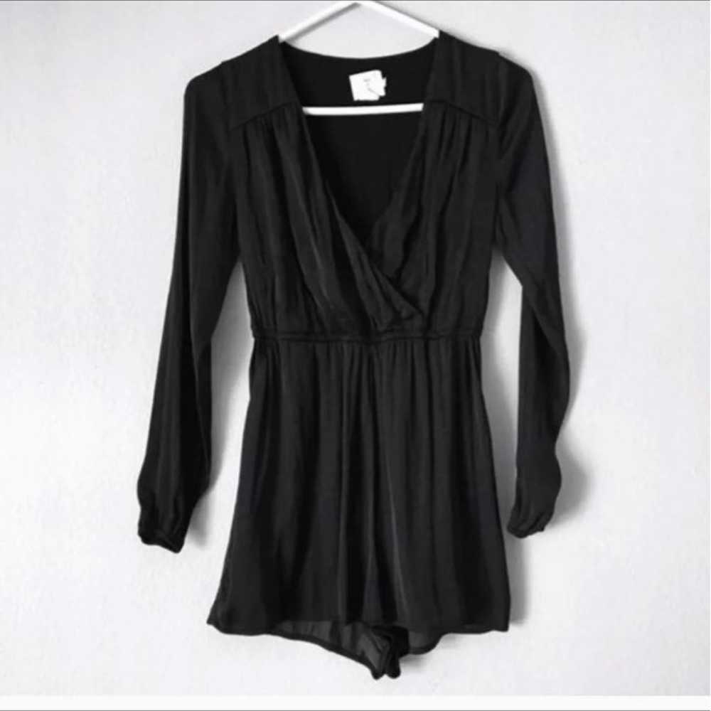 Black V Neck Surplice Romper - image 2