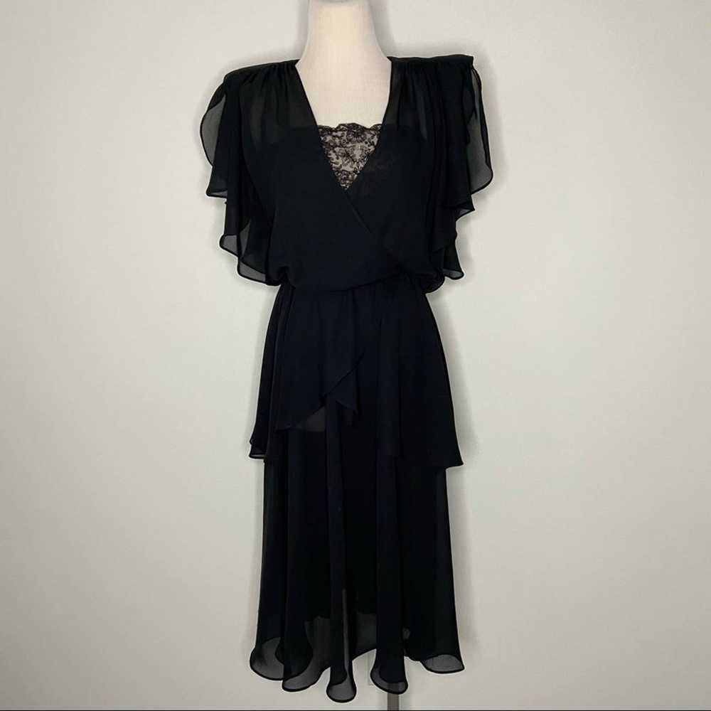 Vintage Black Layered Midi Dress S - image 1