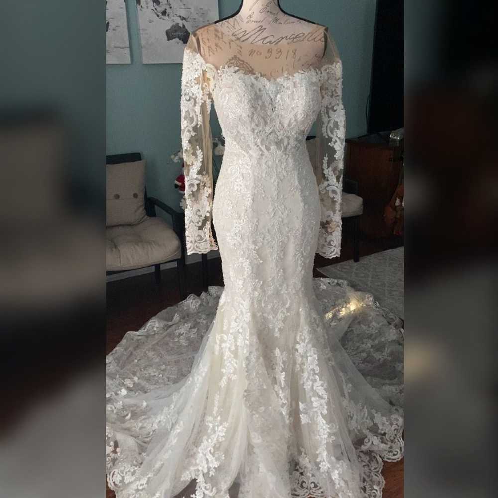 Martina Liana Wedding Dress Lace long sleeve sz 4 - image 3