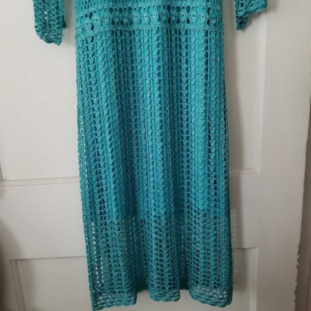 Teal Crochet dress 90's vintage Carole Little Sai… - image 10