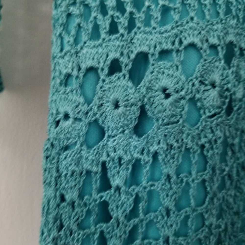 Teal Crochet dress 90's vintage Carole Little Sai… - image 11