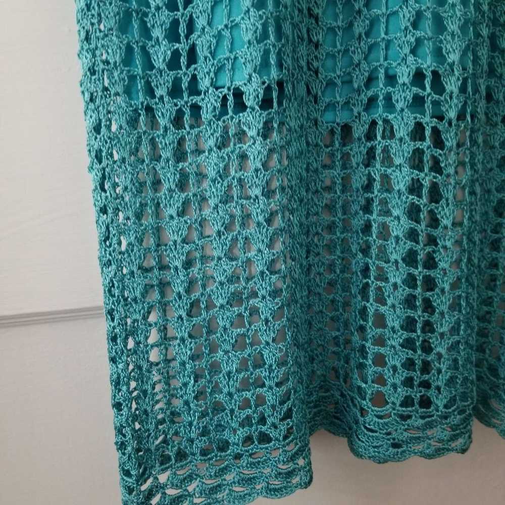 Teal Crochet dress 90's vintage Carole Little Sai… - image 12