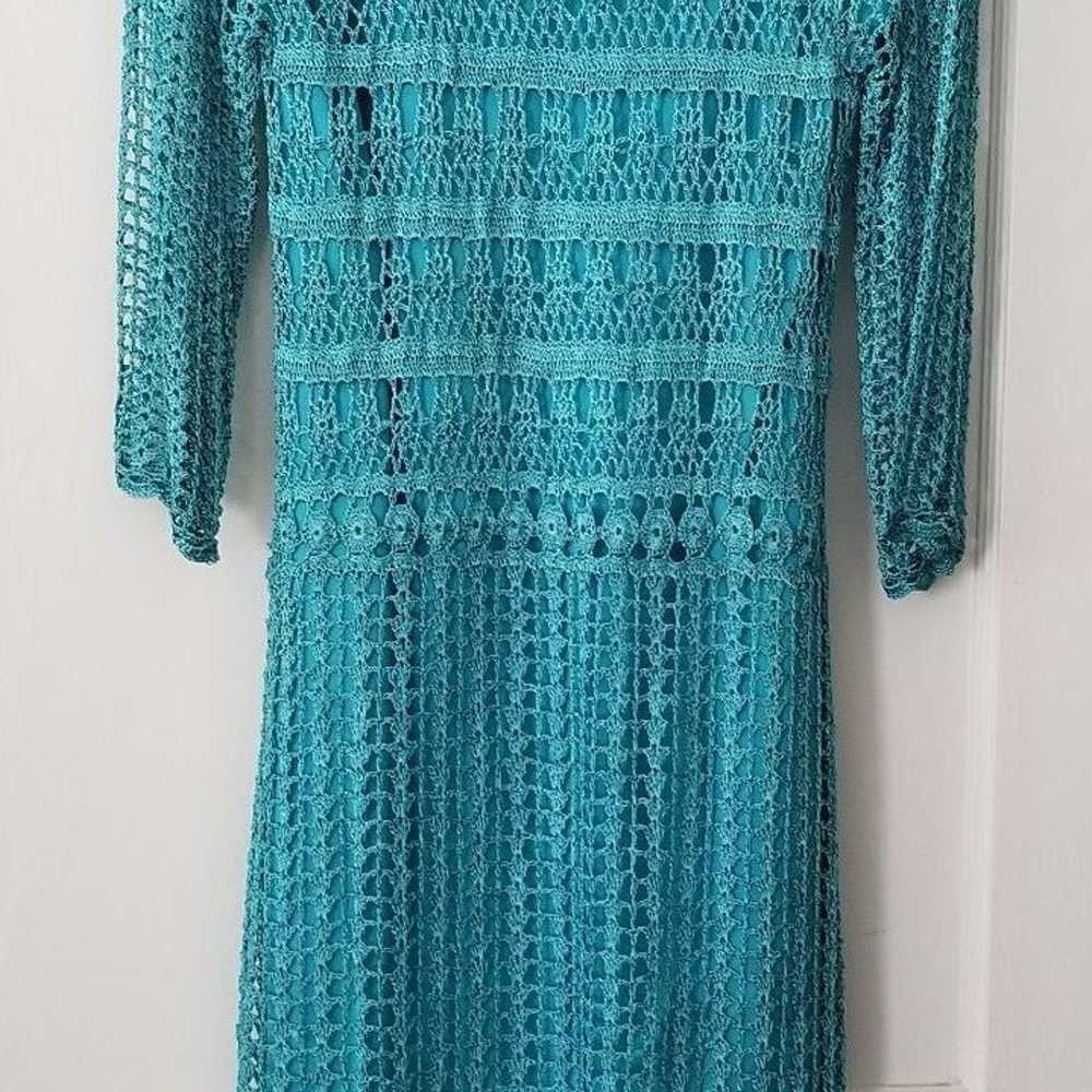 Teal Crochet dress 90's vintage Carole Little Sai… - image 2