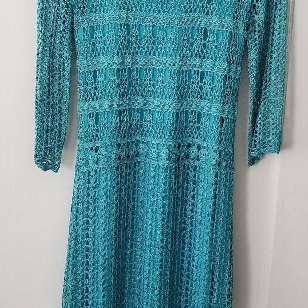 Teal Crochet dress 90's vintage Carole Little Sai… - image 9