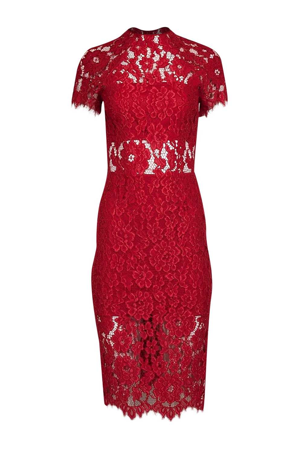 Alexis - Red Lace Short Sleeve Midi Dress Sz S - image 1