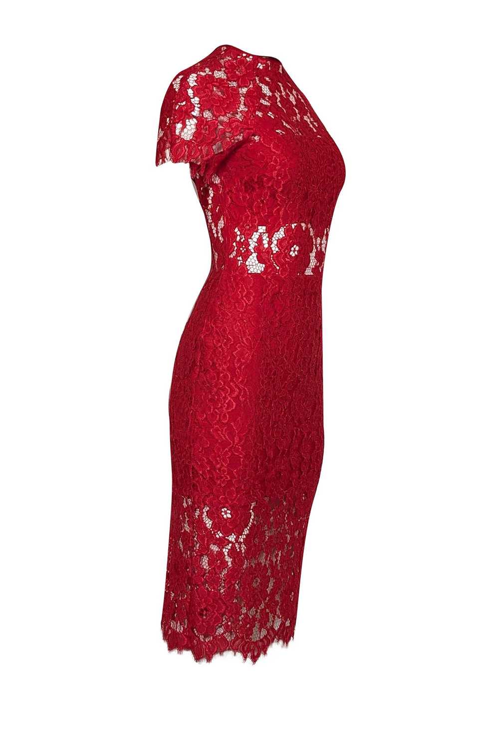 Alexis - Red Lace Short Sleeve Midi Dress Sz S - image 2