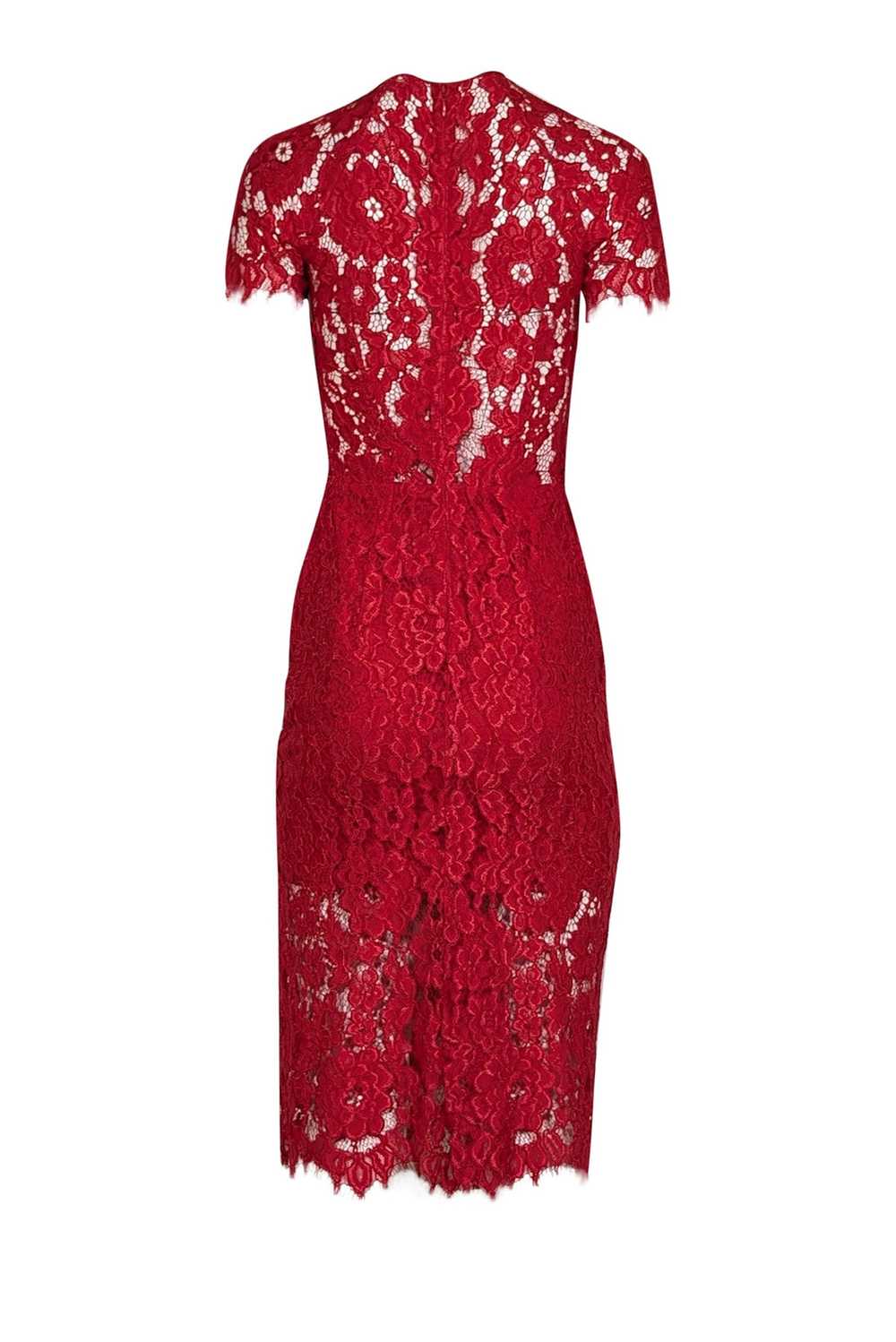 Alexis - Red Lace Short Sleeve Midi Dress Sz S - image 3