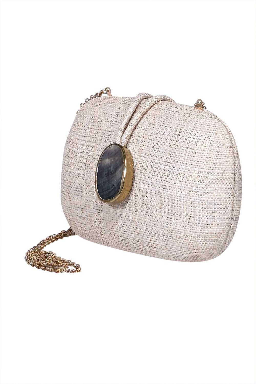 Kayu - Beige Raffia Mini Bag w/ Large Stone Closu… - image 2