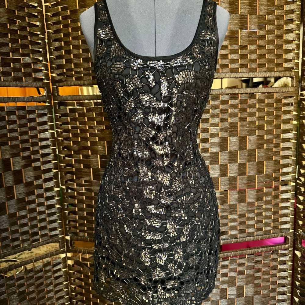 Sz 6 1990’s Guess Rose Gold Black Sequin Mini Shi… - image 2