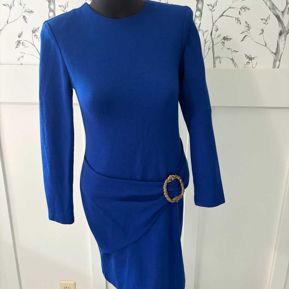 Vintage 1980s blue knit dress shoulder pads size … - image 1