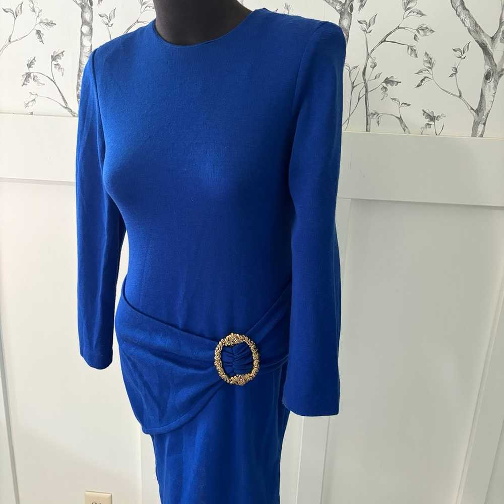 Vintage 1980s blue knit dress shoulder pads size … - image 3