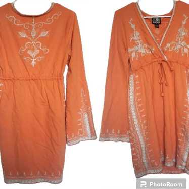 RARE! Lucky Brand Orange Embroidered Dress - S - image 1