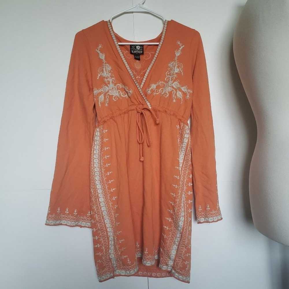 RARE! Lucky Brand Orange Embroidered Dress - S - image 2