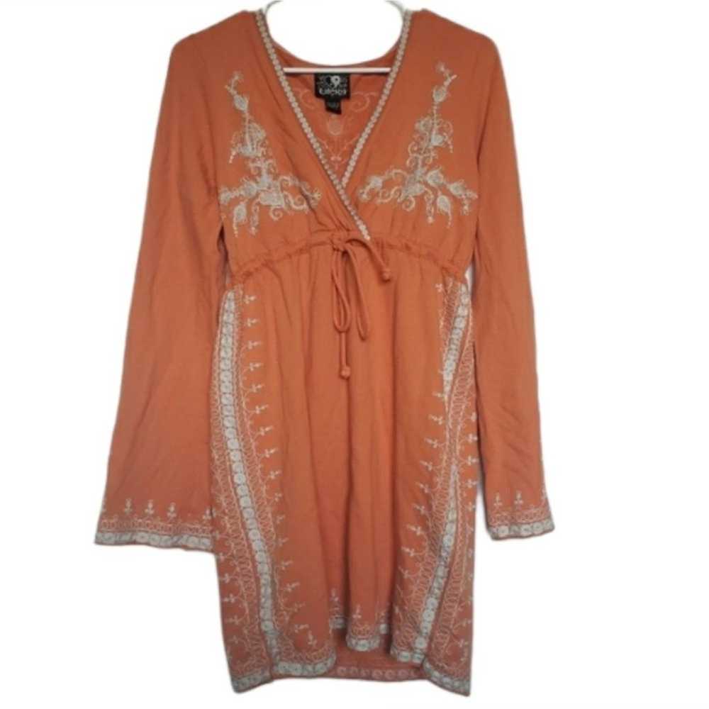 RARE! Lucky Brand Orange Embroidered Dress - S - image 4