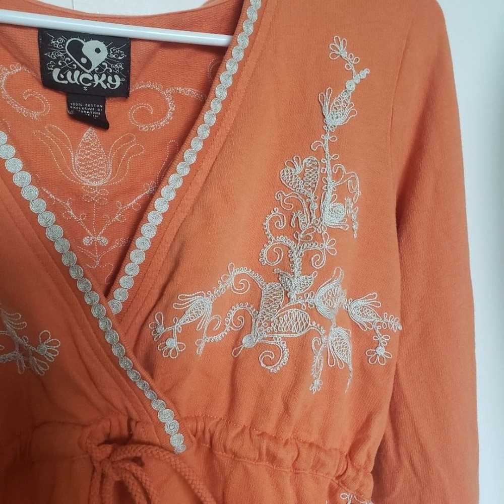 RARE! Lucky Brand Orange Embroidered Dress - S - image 5