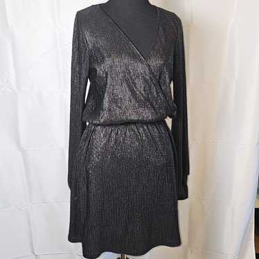 Zara Metallic Black Shimmer Slinky Textured Mock … - image 1