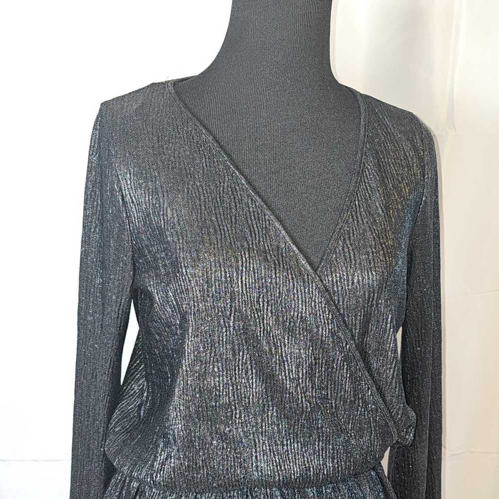 Zara Metallic Black Shimmer Slinky Textured Mock … - image 2