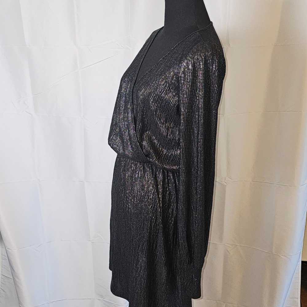 Zara Metallic Black Shimmer Slinky Textured Mock … - image 3