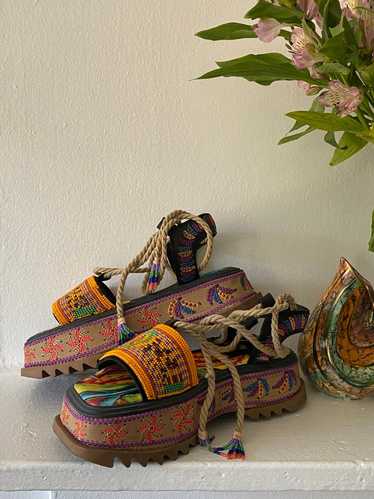 Farm Rio Beaded Banana Flatform Sandal (8) | Used,