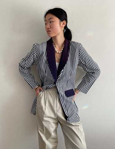 Vintage 90s Rayon Blazer - Navy Blue Stripe